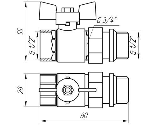 Кран шаровый прямой с американкой Q PROFESSIONAL PN40 1/2″ антипротечка, Белая бабочка