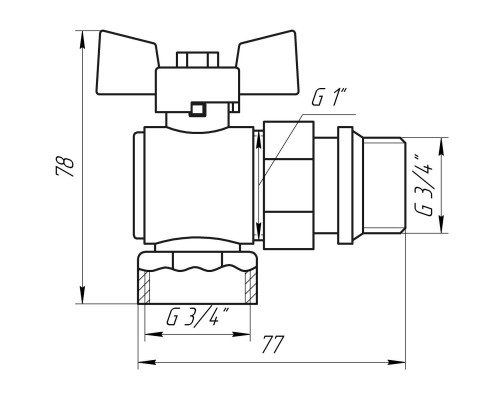 Кран шаровый угловой с американкой Q PROFESSIONAL PN40 3/4″ антипротечка, Белая бабочка