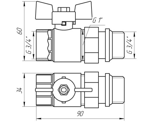 Кран шаровый прямой с американкой Q PROFESSIONAL PN40 3/4″ антипротечка, Белая бабочка